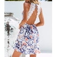 thumbnail image 6 of HLSOHJP Women's Floral Print Beach Sundress Sleeveless Halter Spaghetti Straps Backless Lace Mini Swing Skater Dresses, 6 of 7