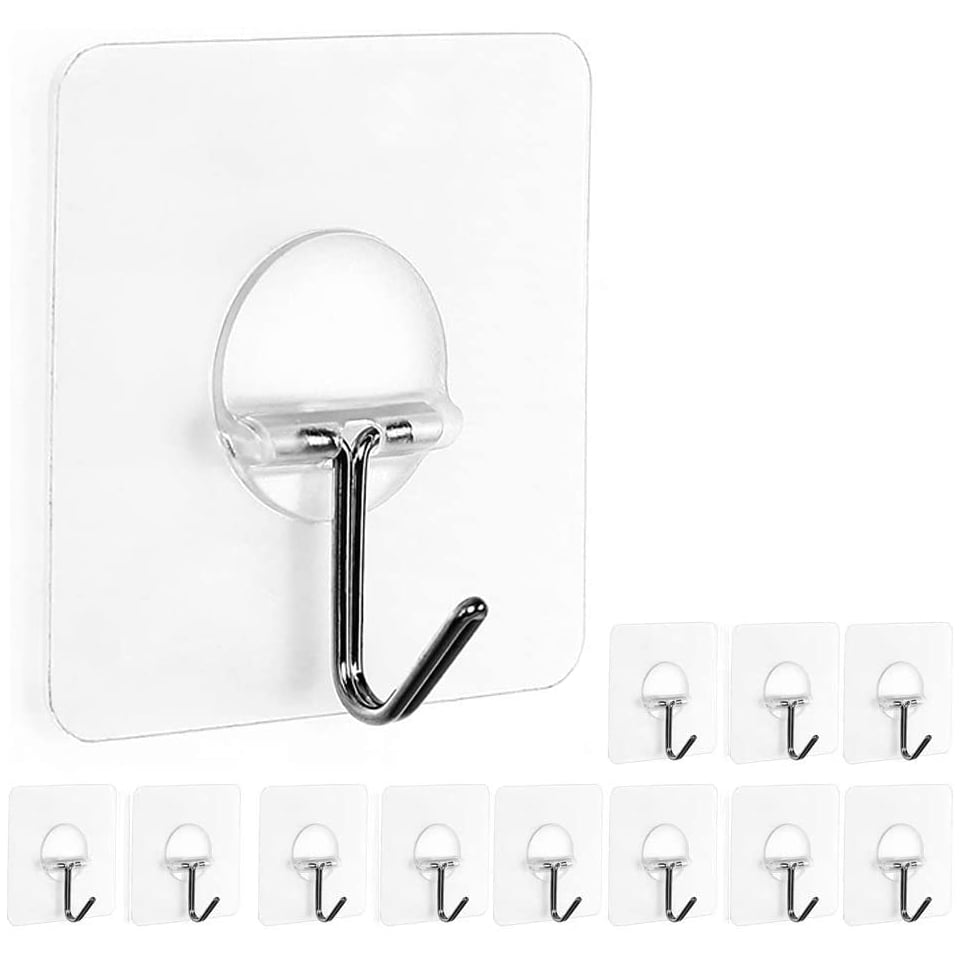 12Pc Wall Door Sticky Self-Adhesive Hook Hanger Bathroom Kitchen Hanger Holder d 