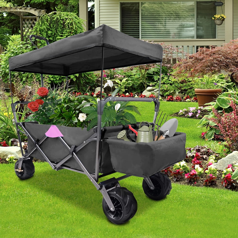 Collapsible Wagon, Beach Carts with 7" Big Wheels, Heavy Duty Folding