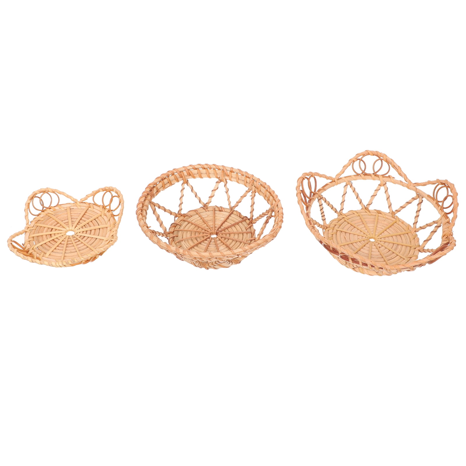 3pcs Hanging Woven Wall Basket Decor Hollow Rattan Basket Wall