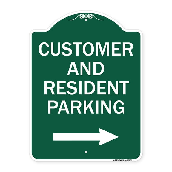 SignMission A-DES-GW-1824-23052 18 x 24 in. Designer Series Sign - Reserved Parking Sign Customer & Visitor Parking with Right Arrow, Green & White