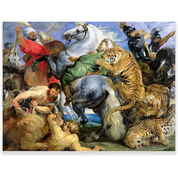 Peter Paul Rubens Poster A Hunt of Lions Tigers and Leopards 1615 Canvas Art Print Baroque Paintings Wall Art Unframed 12x16in
