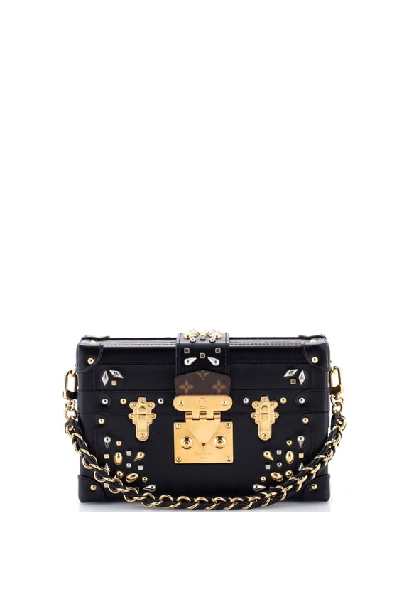 Pre-Owned Petite Malle Handbag Studded Taiga Leather and Monogram Canvas By Rebag