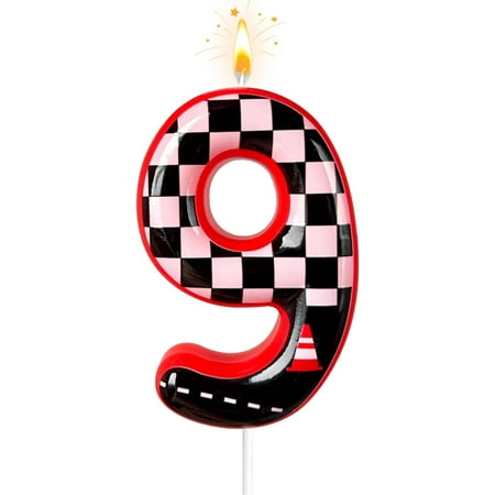 Black and White Plaid Digital Birthday Candles, Racing Theme Party Cake Decoration, Suitable for Cartoon Cars Theme (9)