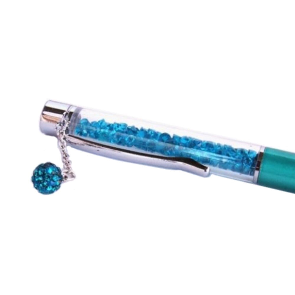 LIGHT BLUE Crystal Ballpoint Pen with Dangling charms Filled With Swarovski Crystal Elements.
