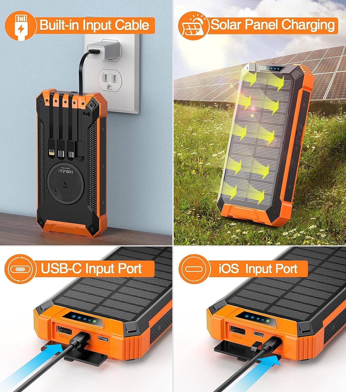 900000mAh Solar Power Bank USB Fast Charging Portable External Battery LED Light