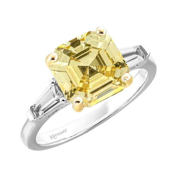 Keepsake Sterling Silver Simulated Yellow Diamond and Created White Sapphire Ring with 14K Yellow Gold Plated Accents