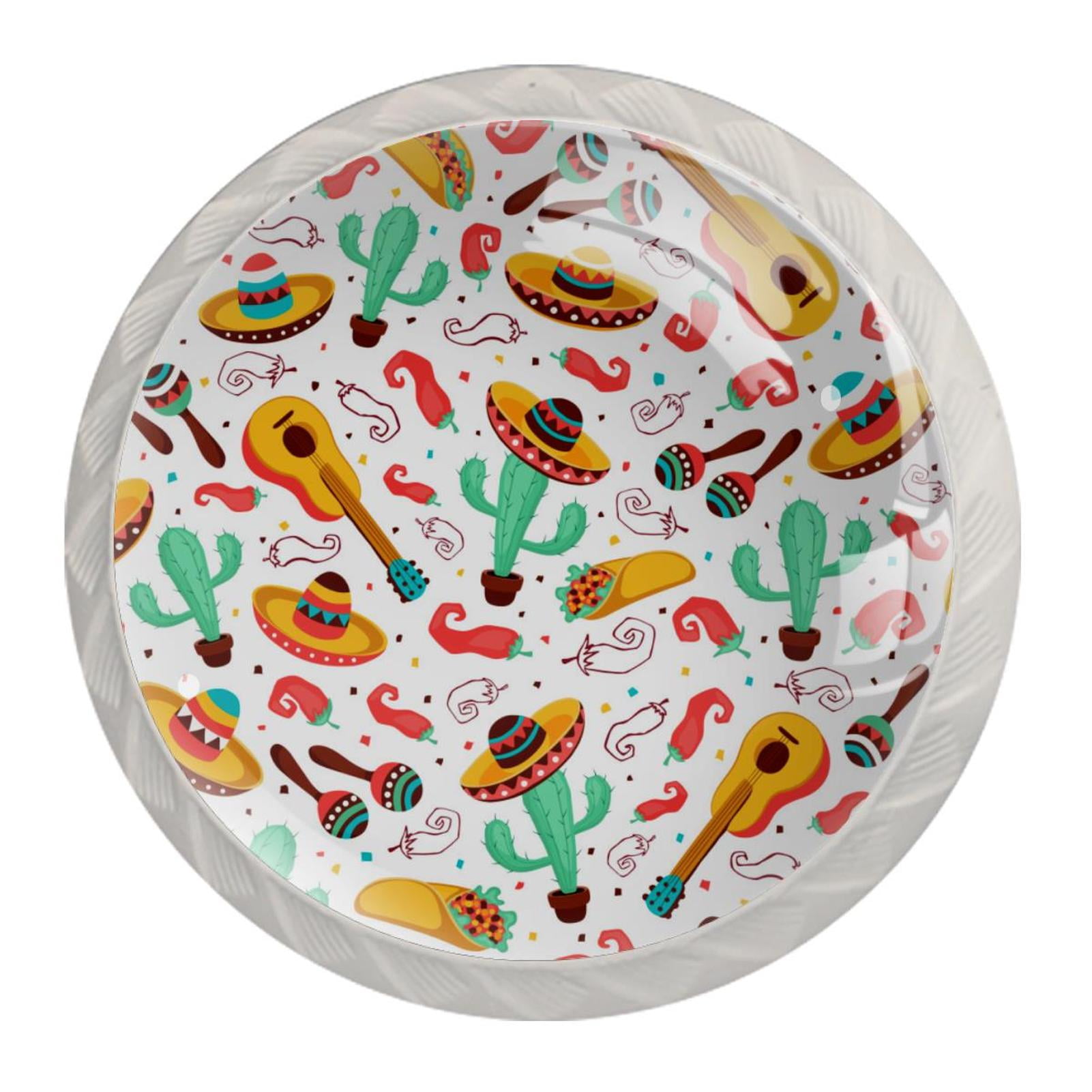 Ownta Mexican Guitar Culture Symbol Round Glass Drawer Handles Knobs