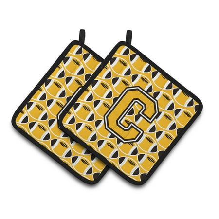 

Carolines Treasures CJ1080-CPTHD Letter C Football Black Old Gold and White Pair of Pot Holders 7.5HX7.5W multicolor