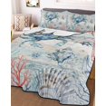 thumbnail image 3 of Quilts Queen Size, Coastal Crab Soft Comforter Bedding Set for Bed, Nautical Beach Ocean Conch Coral Starfish Lightweight Quilted Bedspread with Pillow Cover(2 Pieces) for All Season, 90x96 Inch, 3 of 6