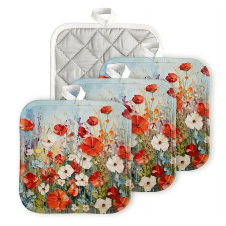 

BaHomeck Pot Holders 4pcs dacron Made Square heat-resisting mat Machine Washable for Kitchen Oven Hot Pads 6.7inch*6.7inch Coloful Wildflowers In Full Bloom