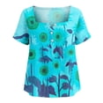 thumbnail image 4 of Yrmaups Loose Fit Short Sleeve T Shirt for Women Plus Size, Sunflower Square Neck Blouse, Casual Button Down Top, Soft Stretch Tee for Party Vacation Daily Wear, Sky Blue 3XL, 4 of 8