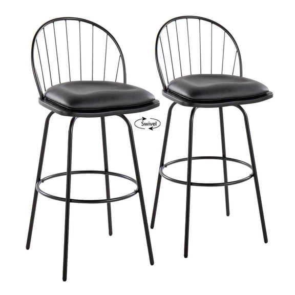 LumiSource Black Riley Claire 30" Fixed-Height Barstool - Set of 2