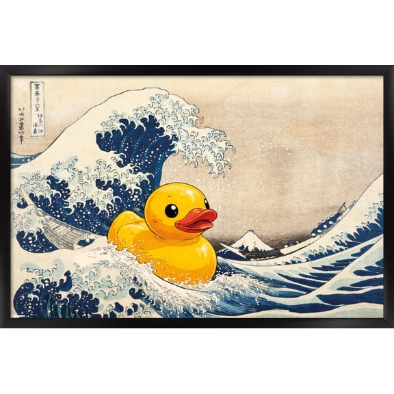 Rubber Duck - Great Wave Wall Poster, 22.375" x 34" Framed