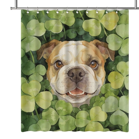 Happy Bulldog Welcome St Patrick's Day Lucky Shamrocks Clover Shower Curtain Dog Lover Gifts Idea Waterproof Bathroom Bathtub Curtain - 22001