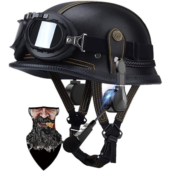 DOT Approved Motorcycle Half Helmet for Adults - High-Strength ABS Shell, Thickened EPS, Windproof Goggles, Quick-Release Buckle, Bluetooth, Washable Liner