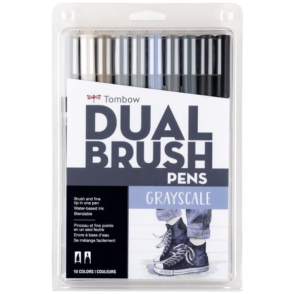 Art Markers Tombow 56171, bolígrafo de doble pincel, escala de grises, paquete de 10
