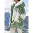 thumbnail image 2 of Womens Fuzzy Fleece Jacket Hooded Color Block Patchwork Cardigan Coats Outerwear with Pockets XL Green Female, 2 of 5