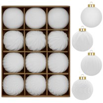 12pcs Flocked Christmas Balls, Dark Velvet Matte Flocking Tree Ornaments, Shatterproof Decorative Balls with Rich Colors, Perfect for Christmas Tree & Holiday Wreath Decoration, 2.36in, White