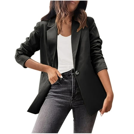 

Womens Lapel Casual Blazers Lightweight Open Front Long Sleeve Work Office Blazer Jacket Pea Coat