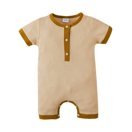 

Baby’s Short Sleeve Jumpsuit Summer Fashion Contrast Color Round Neck Single-breasted Romper
