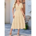 thumbnail image 2 of Womens Summer Casual Midi Maxi Dresses Light-Weight Short Sleeve V Neck Elastic Waist Boho Beach Dress Pockets  L, 2 of 6