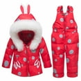 thumbnail image 2 of Odeerbi Toddler Boys Girls Winter Down Jacket Winter Baby Polka Printing Thickened Down Coat Strap Pants Two-piece Suit Red 2-3 Years, 2 of 9
