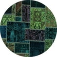 thumbnail image 1 of Ahgly Company Indoor Round Patchwork Turquoise Blue Transitional Area Rugs, 7' Round, 1 of 4