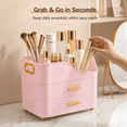 thumbnail image 4 of Countertop Makeup Organizer with Drawers, 3 Tier Cosmetic Storage Box with Beauty Accessories Set, Vanity Bathroom Counter Dresser Skincare Display Case for Lipsticks, Beauty Palettes, Pink, 4 of 10