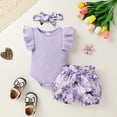 thumbnail image 2 of Younger Tree Toddler Baby Girl Clothes Outfits Summer Ruffle Sleeve Romper and Floral Shorts with Headband Set for 18-24 Months, 2 of 7