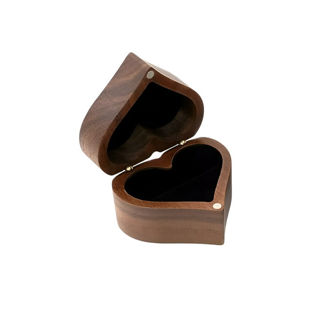 Caja Corazón De Madera Nogal Para Anillos De Boda Compromiso