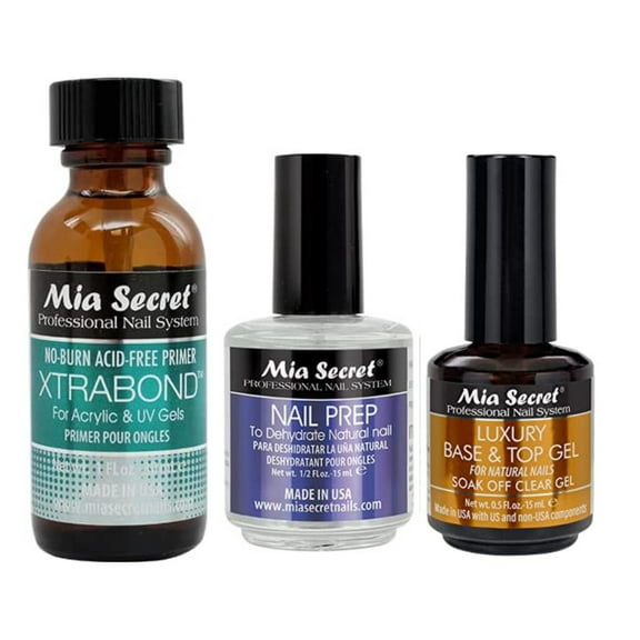 Mia Secret Nail Prep 0.5oz,Xtrabond Primer 30ML & Luxury UV Base & Top Gel 0.5oz