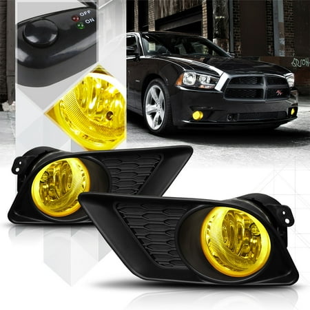 Fog Lamp Lens - Yellow Lens Fog Light Bumper Lamp w/Switch+Harness+Bezel for 11-14 Dodge Charger 12 13