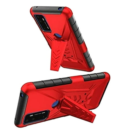 Phone Case for TCL 4X 5G / TCL 20-A 5G Case / T601DL Case / Build-in Kickstand Case (Kickstand Red)