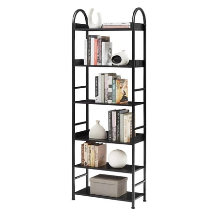 

BaytoCare 70.8 Inch Tall Bookshelf 6-tier Shelves with Round Top Frame MDF Boards Adjustable Foot Pads Black