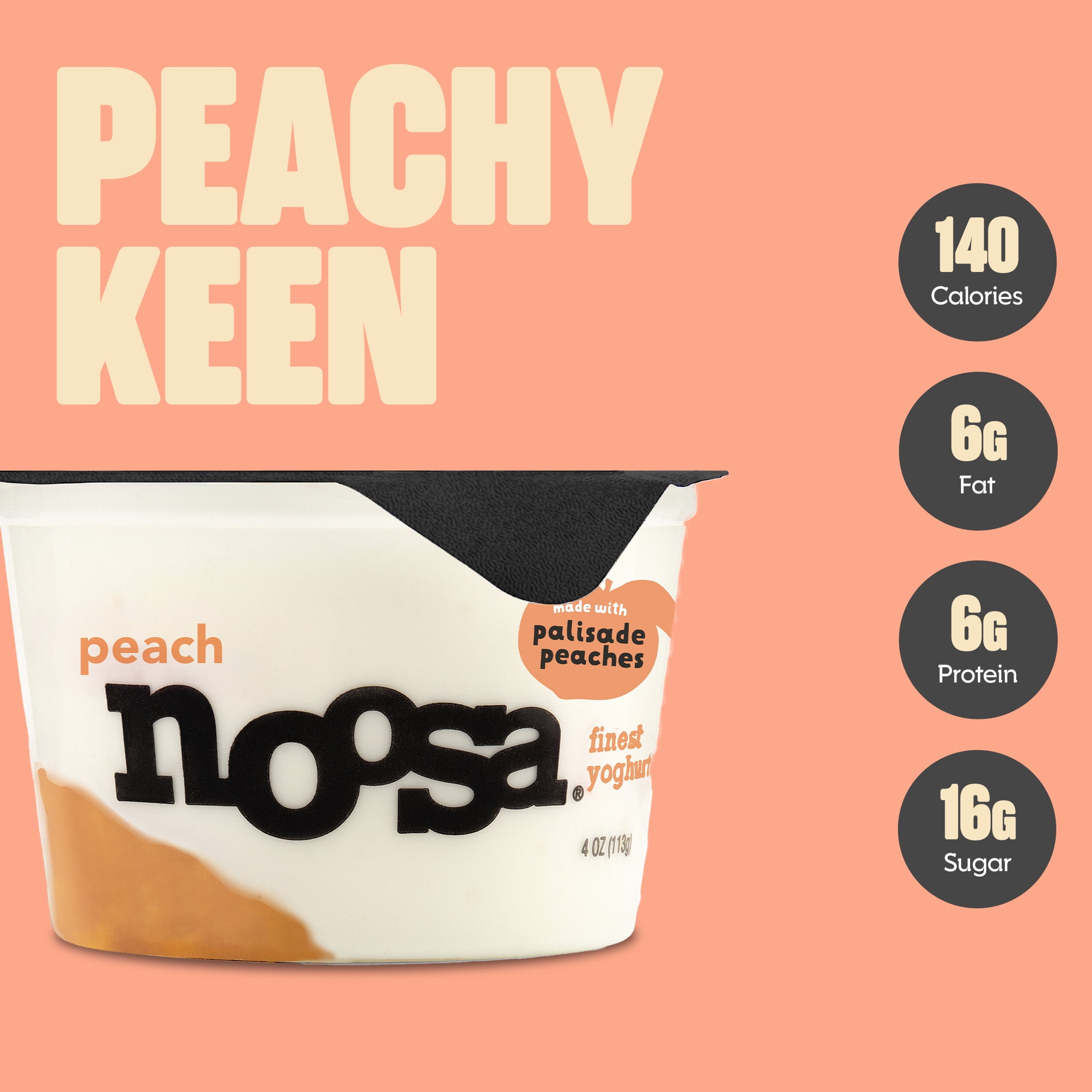 Noosa Yoghurt, Whole Milk Yogurt, Velvety Smooth & Creamy, Peach, Single Serve 4 oz