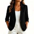 thumbnail image 4 of Hurxie Summer Women’s Linen Blazer Jacket - Lightweight Breathable 3/4 Stretchy Ruched Sleeve Casual Work with Pocket Black,S, 4 of 7