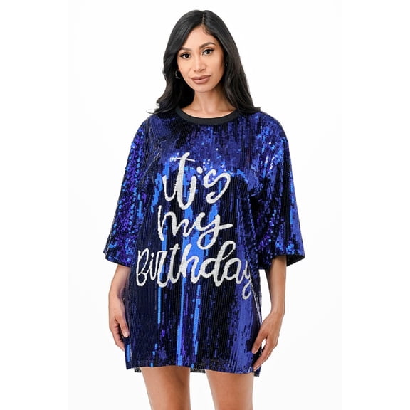 2Chique Boutique Women's Blue It's My Birthday Sequin T Shirt Dress One Size Regular