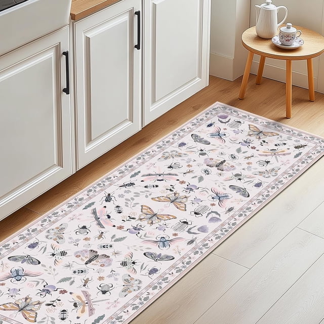 TOOHUB Hallway Runner Rug 2.6x8, Washable Area Rug for Hallways & Kitchen, Ultra-Thin Soft Modern Print, Non-Slip Stain-Resistant, Non-Shedding & Easy Care, Pink