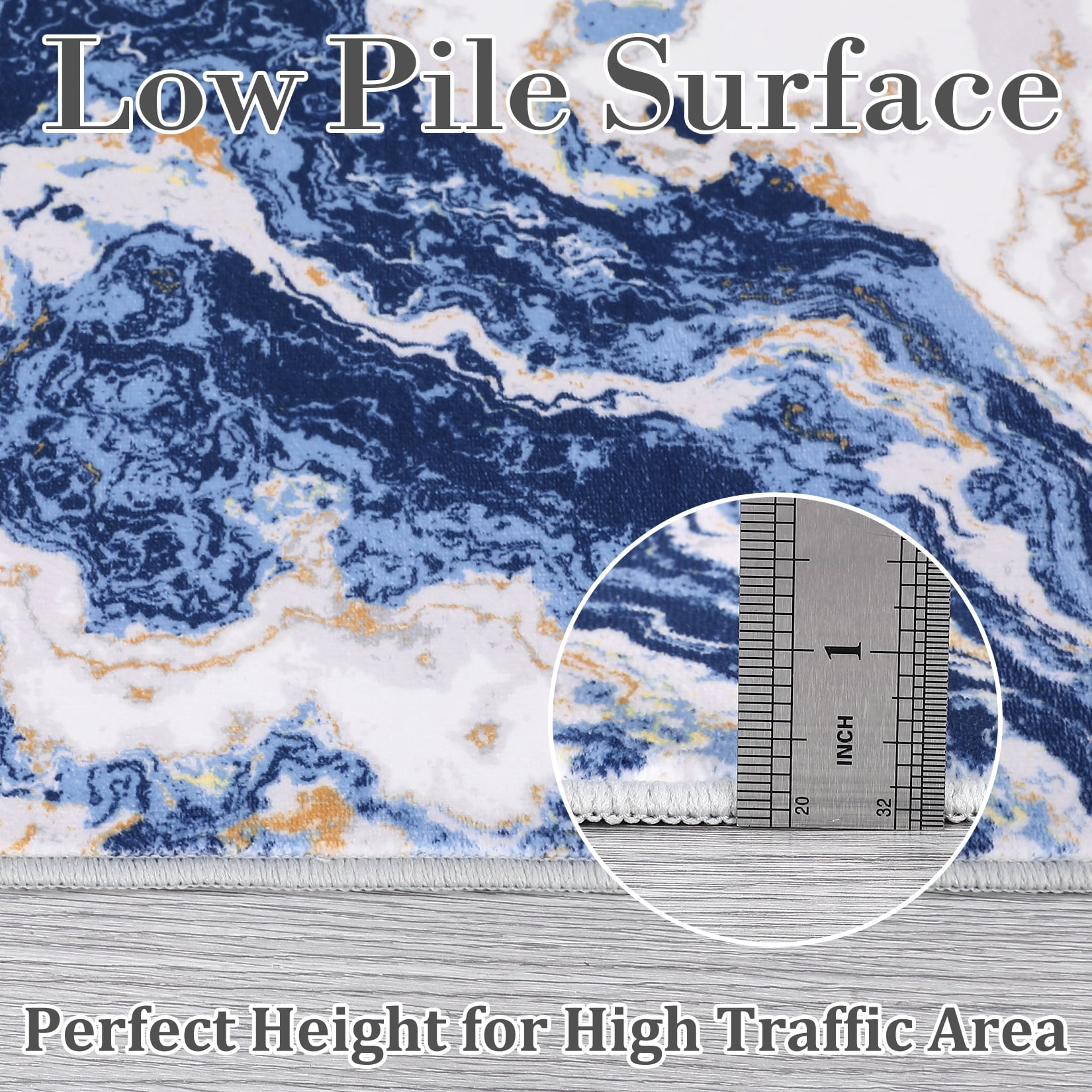 Modern Abstract Marble Print Area Rug 4' x 6'– Soft, Washable, Non-Slip & Non-Shedding(Navy Blue)