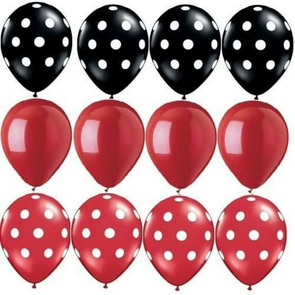 POLKA Dots BLACK RED Ladybug Dotted (12) 11" LATEX Helium Quality Party BALLOONS