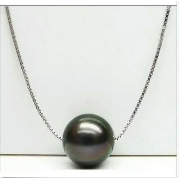 EOEMY Aaa11-12mm Natural Genuine Tahaitian Black Pearl Pendant Necklace 18