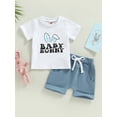 thumbnail image 2 of Mialoley Easter Baby Boys Short Set, Short Sleeve Rabbit Ears Letters Print T-shirt with Elastic Waist Shorts, 2 of 8