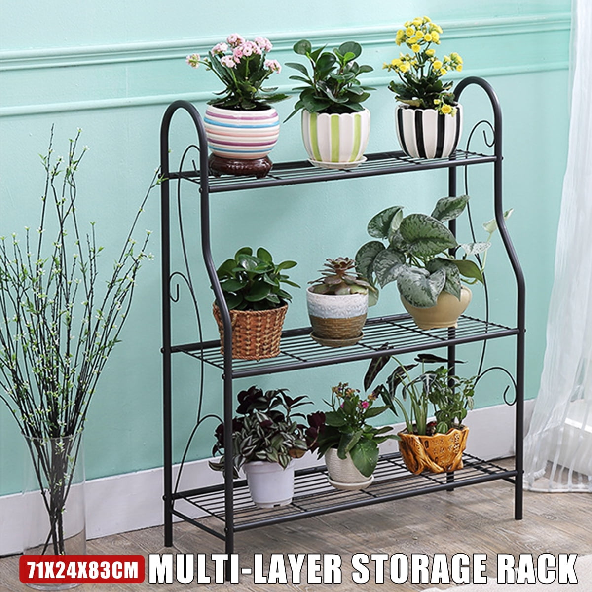 3Tier Metal Storage Shelf Stand Plant Flower Rack Home