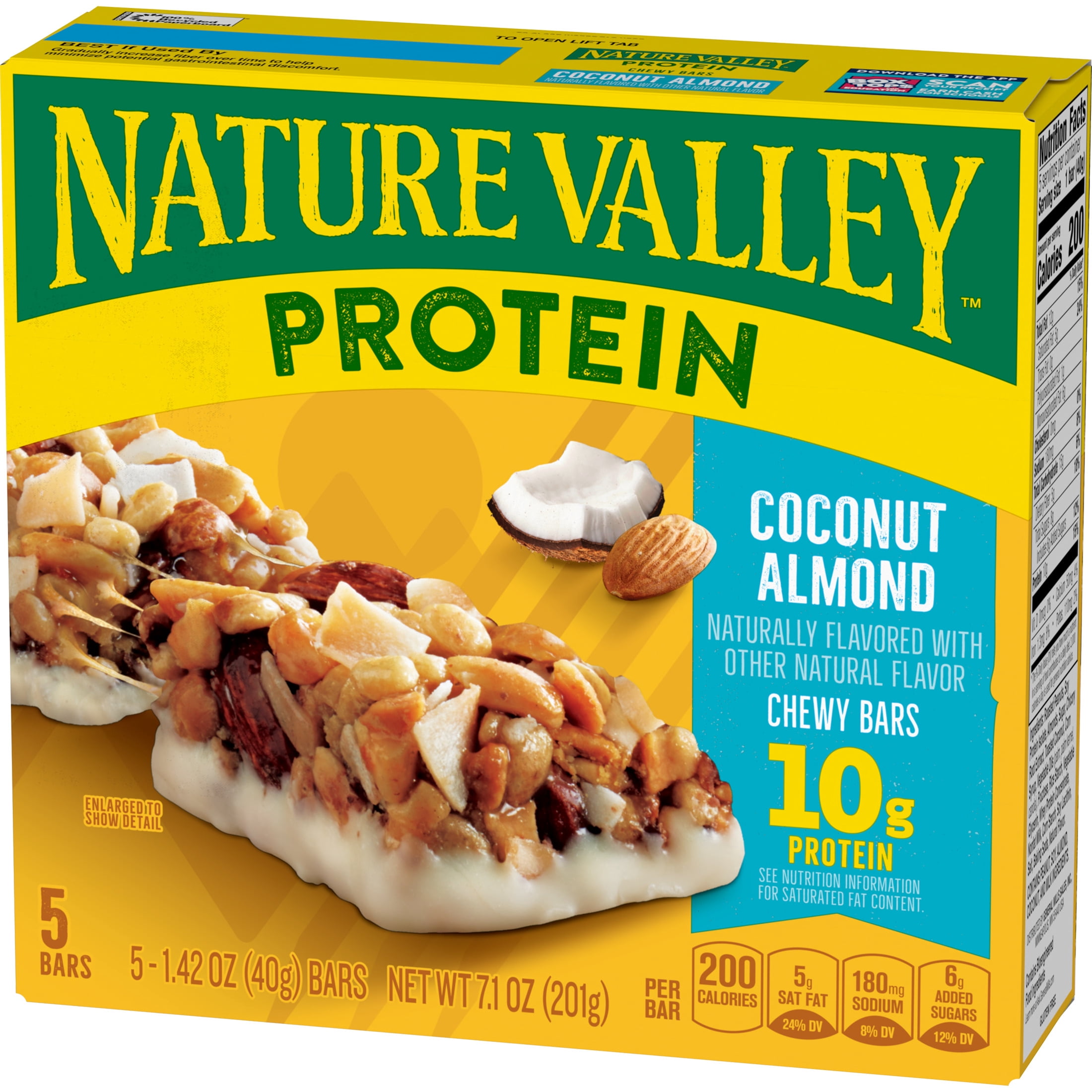 (12 pack) Nature Valley Protein Chewy Snack Bars, Coconut Almond, 5 Bars, 7.1 oz