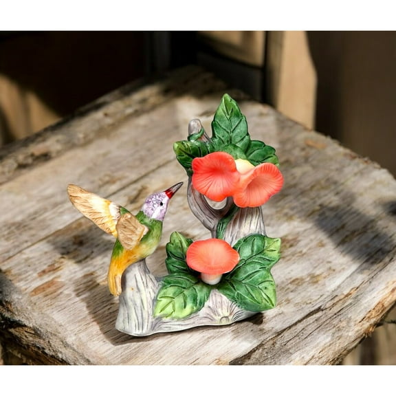 Ceramic Hummingbird with Honey Suckle Figurine, Bird Watcher Gift, Vintage Decor, Gift for Her, Gift for Mom