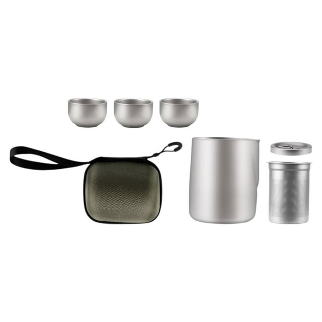 Juego de té de titanio con tazas y bolsa de transporte. Tetera tradicional Kung Fu, ideal para viajes, uso en interiores y exteriores, mochileros y