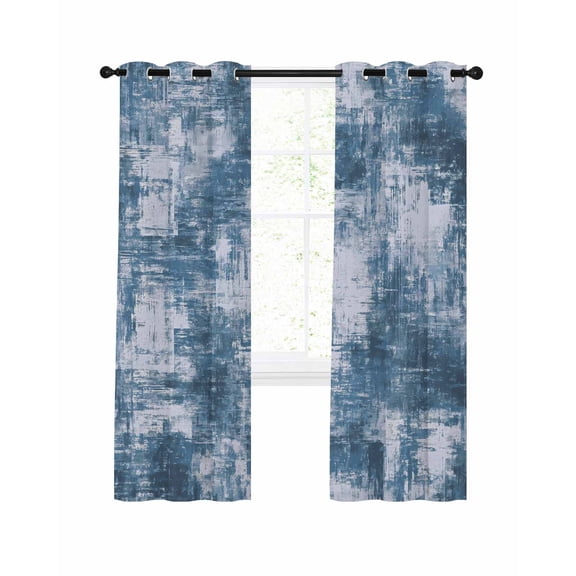 Blue Blackout Curtains for Bedroom Living Room, Modern Abstract Gradient Blue Geometric Texture 39 In Long Thermal Insulated Room Darkening Drapes Grommet Window Treatments, 27.5 x 39 In