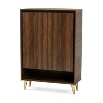Landen Mid-Century Modern Walnut Brown and Gold Finished Wood 2-Door Entryway Shoe storage Cabinet