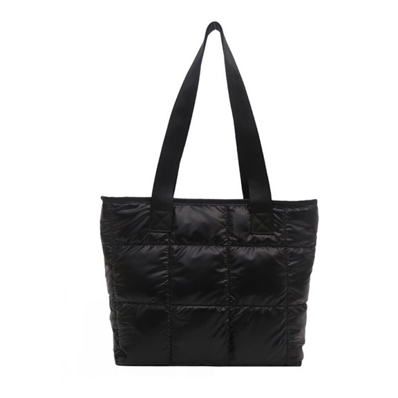 Primegos Puffer Tote Bag Women Quilted Shoulder Bag Glossy Puffy Handbag Lightweight Zip Closure Purse for Work Travel Gym Shopping